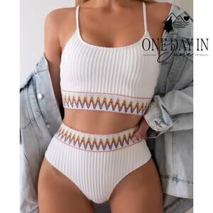 Zuobango High Waist Crop Bikini Swimsuit Size M